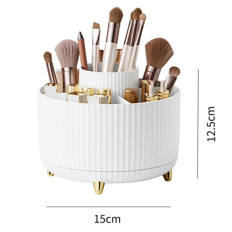 Organizador de maquillaje giratorio 360° para escritorio: caja de almacenamiento de gran capacidad para baño, portátil y apta para labiales, brochas y lápices.
