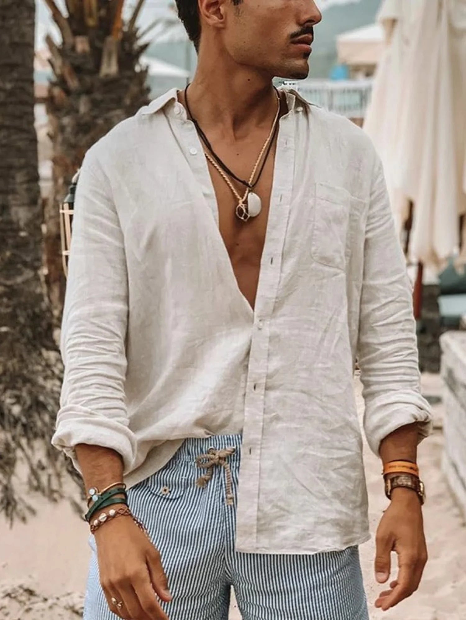 Camisa casual para hombre de manga larga y tejido fino